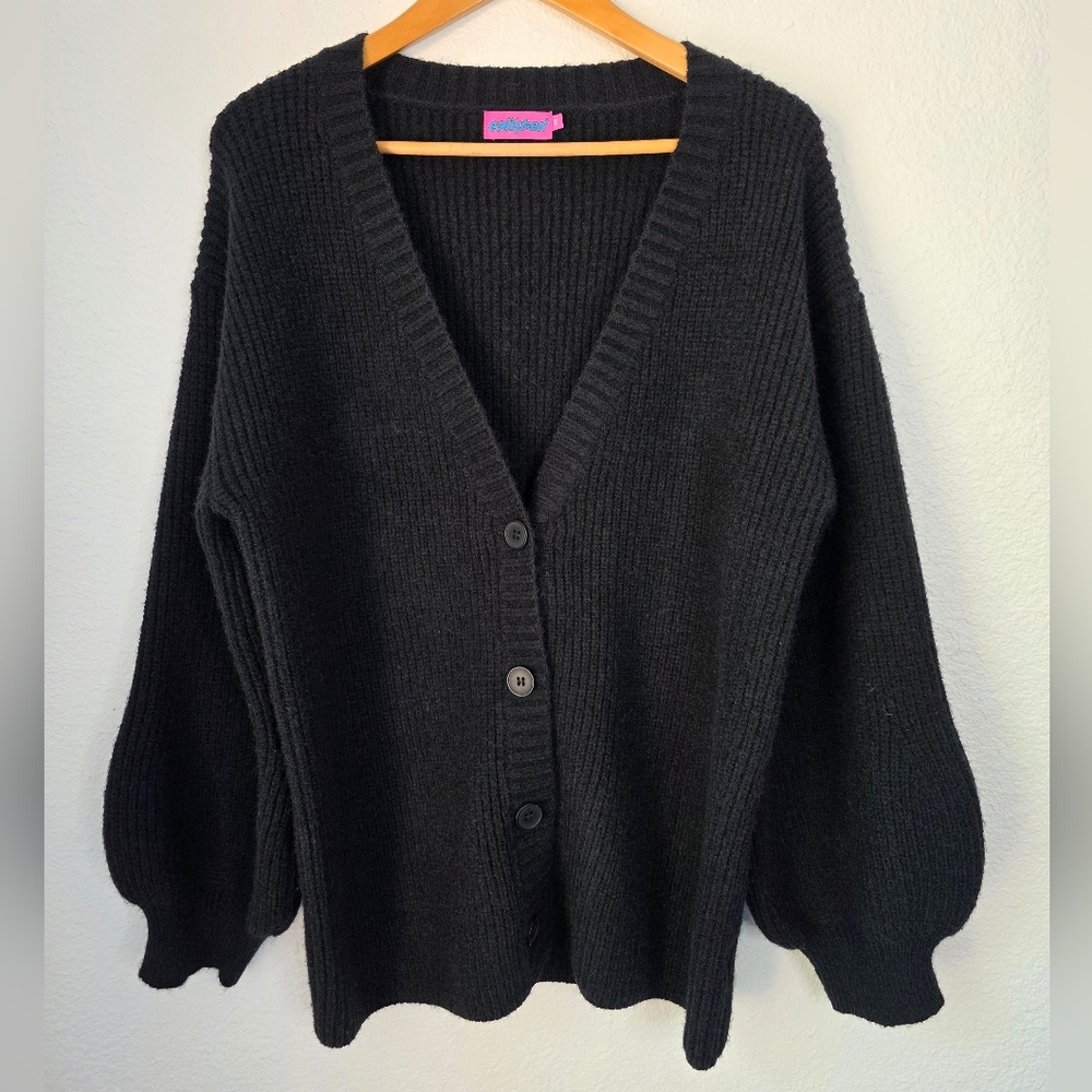 Edikted Mathilde Oversized Button V Neck Cardigan, Black, Size XS